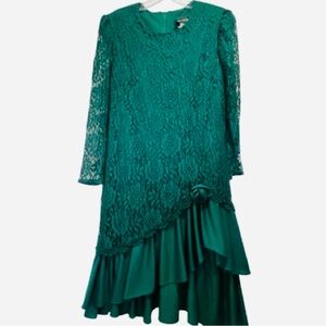 Vintage Drop Waist Midi Dress Rose Floral Lace